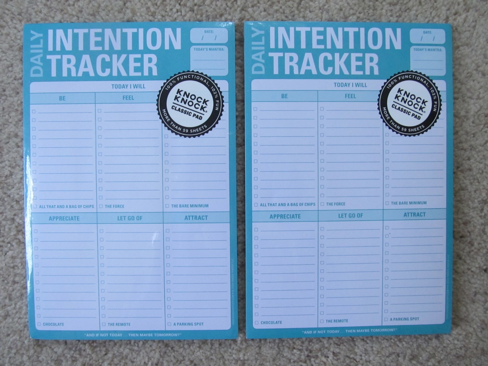 Lot of 2-Knock Knock Daily Intention Tracker Pads – 6 x 9 inches-60 sheets each