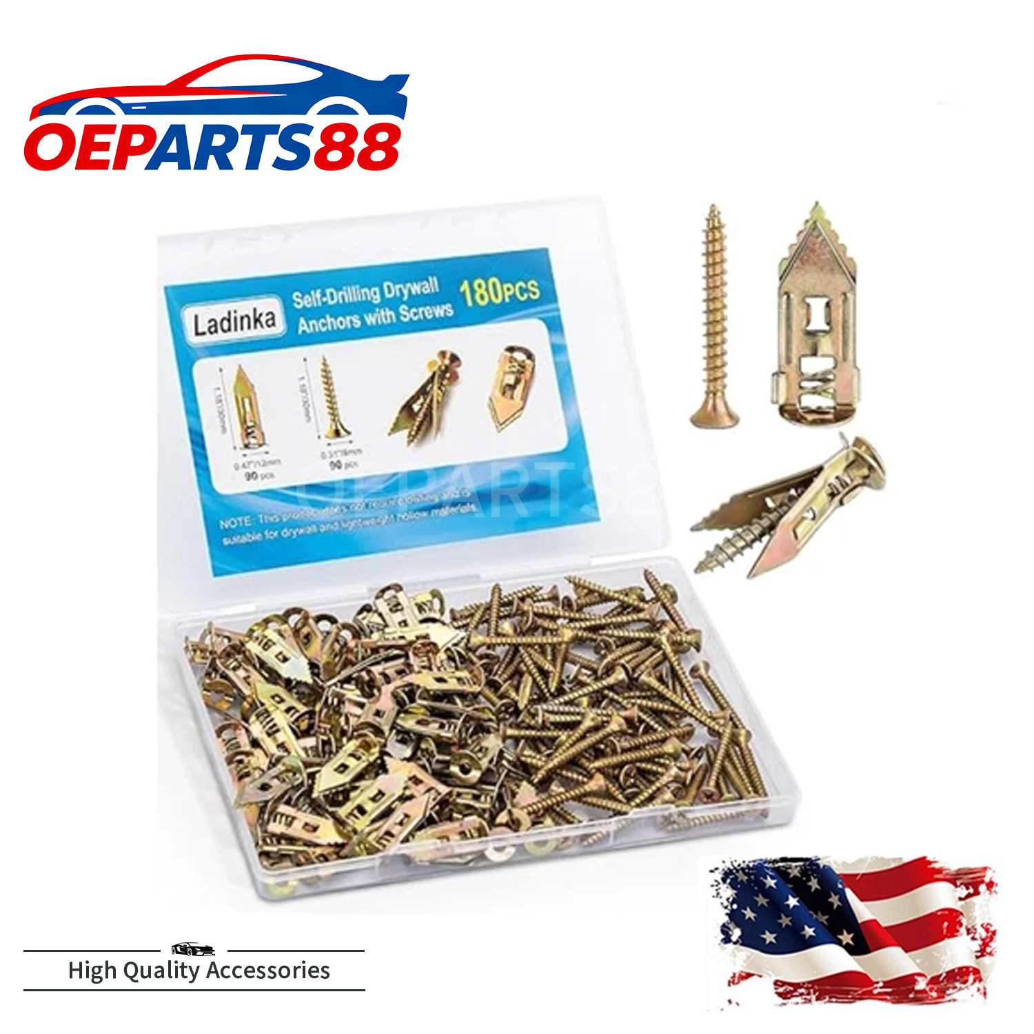180 PCS Self-Drilling Drywall Anchors KIT – 90 Metal Winged Zinc Yellow