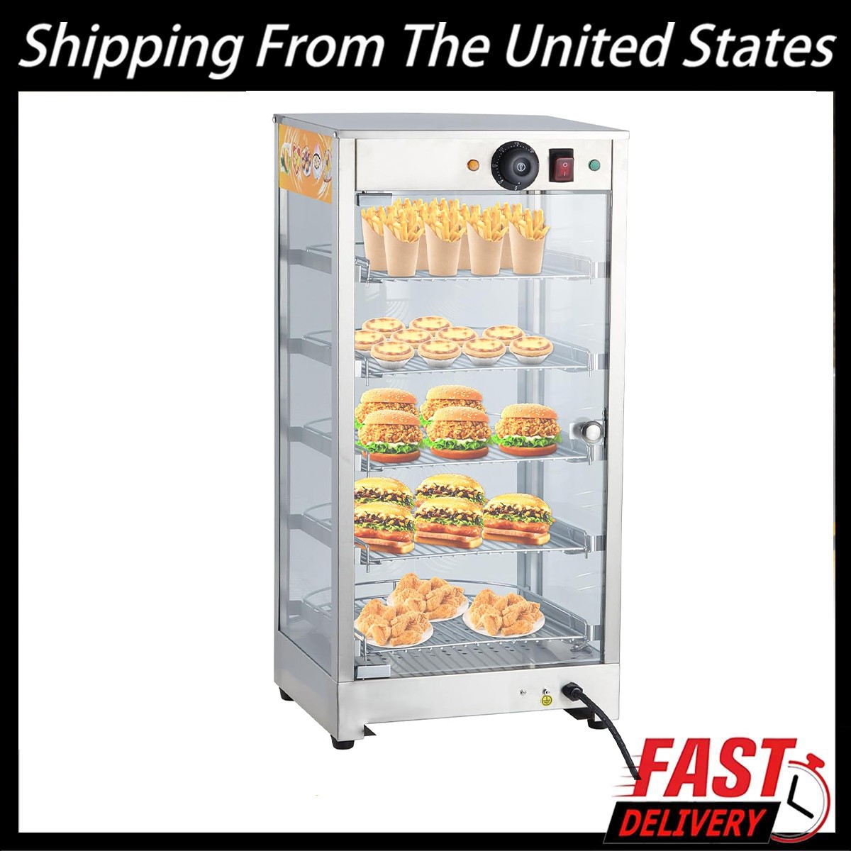 5 Tiers Commercial Food Warmer Display, 14 in 800W Electric Countertop Pizza War