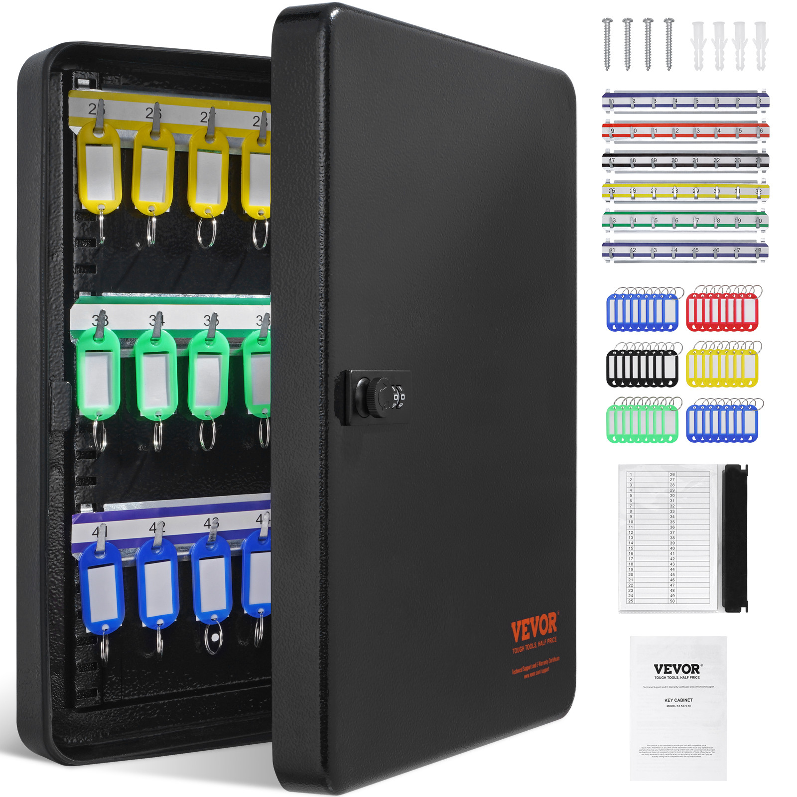 VEVOR 48-Key Cabinet Key Safe with Combination Lock & Keys Adjustable Racks