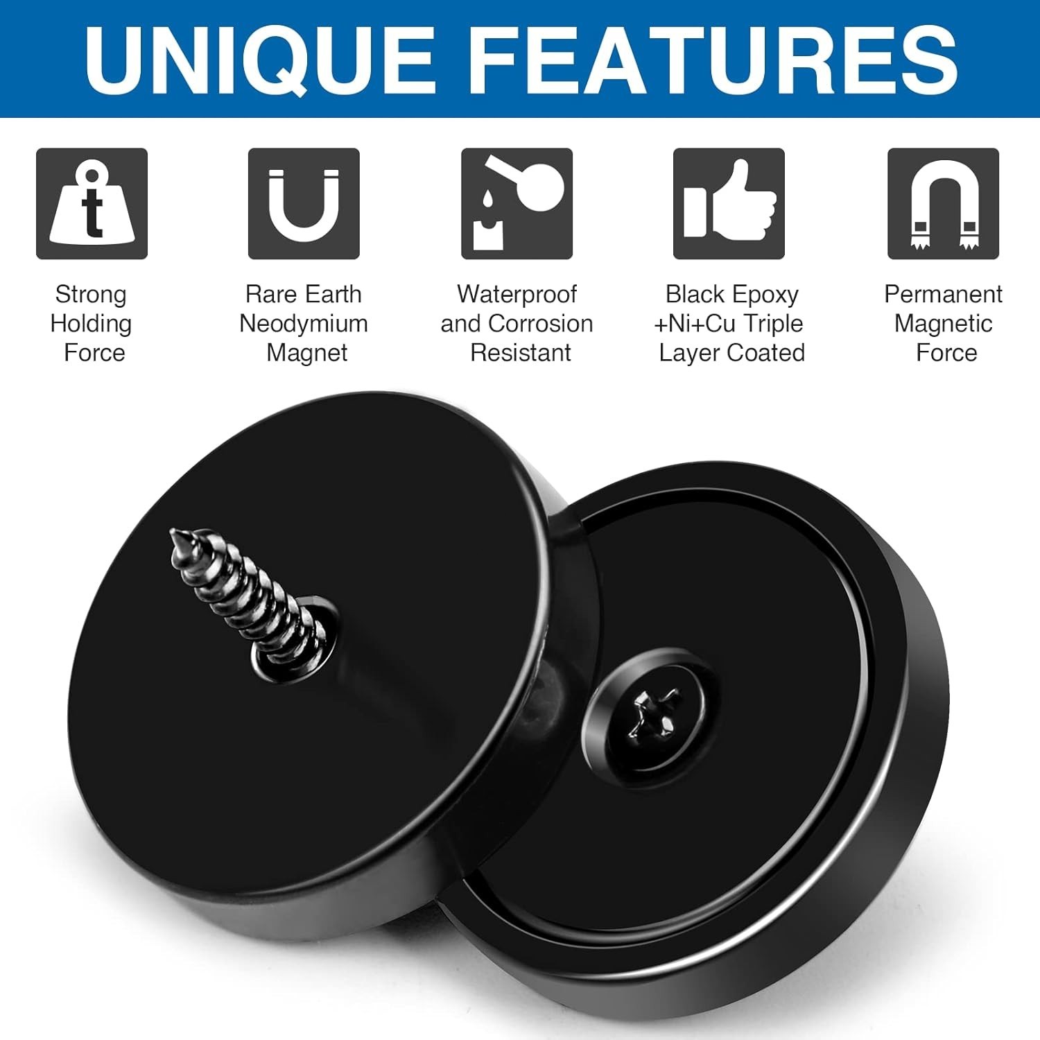 Neodymium Cup Magnets 110lb Waterproof Strong Wall Mount Magnets Pack of 6