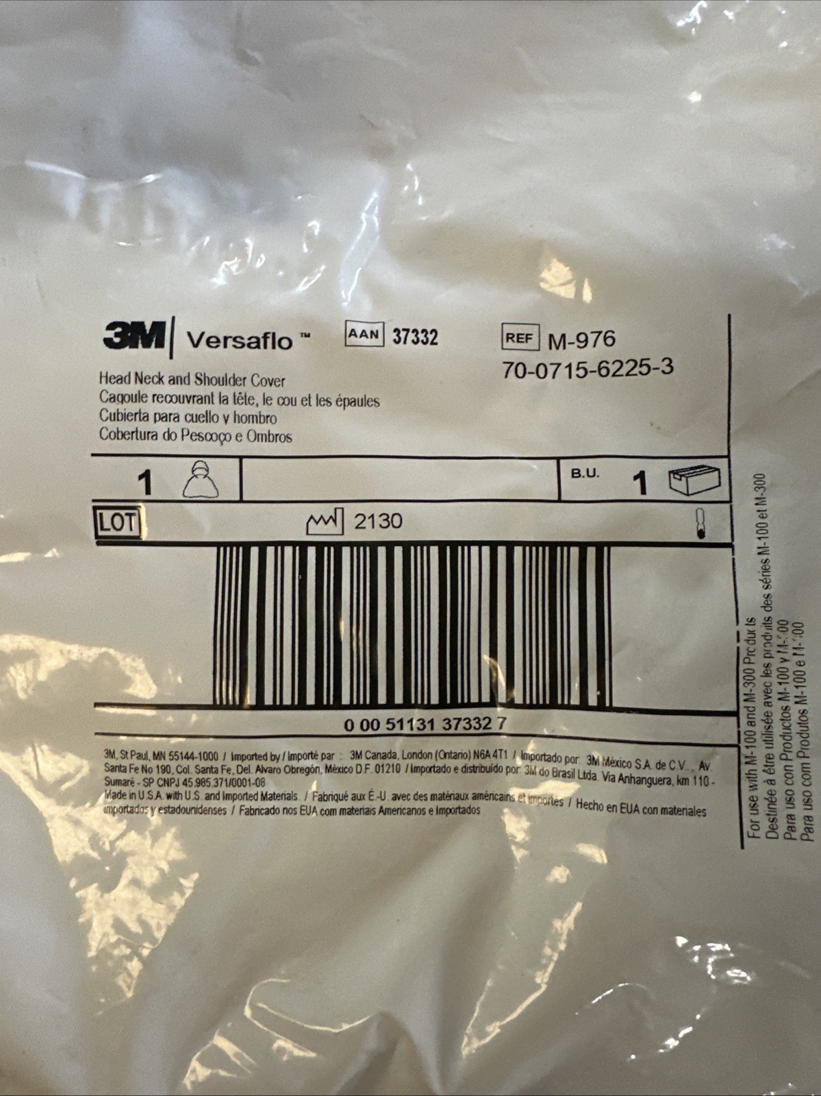 3m Head/Neck/Shoulder Cover,15 in L M-976 3m M-976 0638060434753 Polypropylene