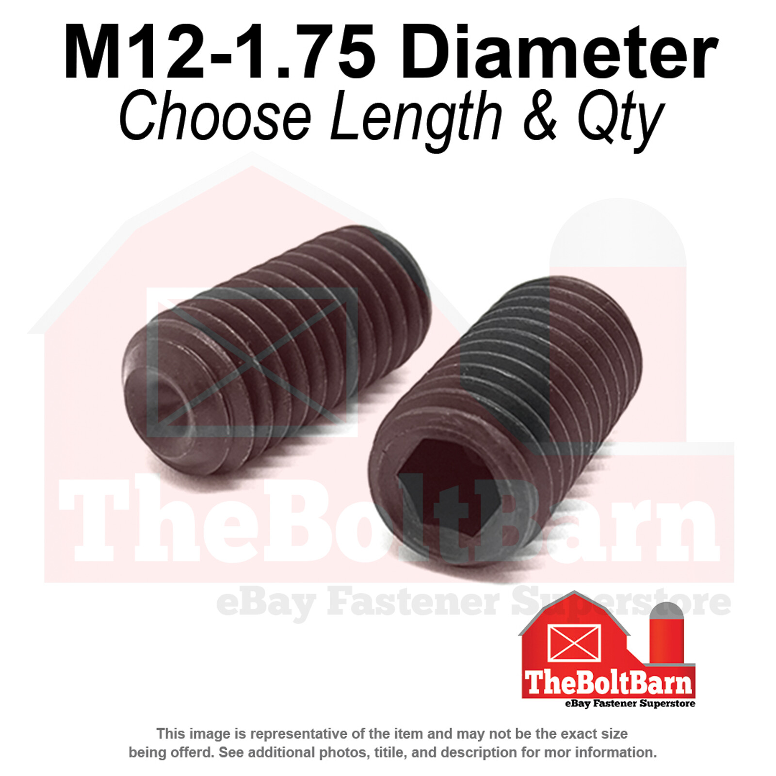 M12-1.75 Class 45H Cup Point Socket Set Screws Black Oxide (Pick Length & Qty)
