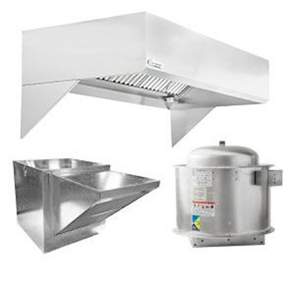 HoodMart 2016B 16 FT Restaurant Hood System w/ Makeup-Air, 18 Gauge Steel