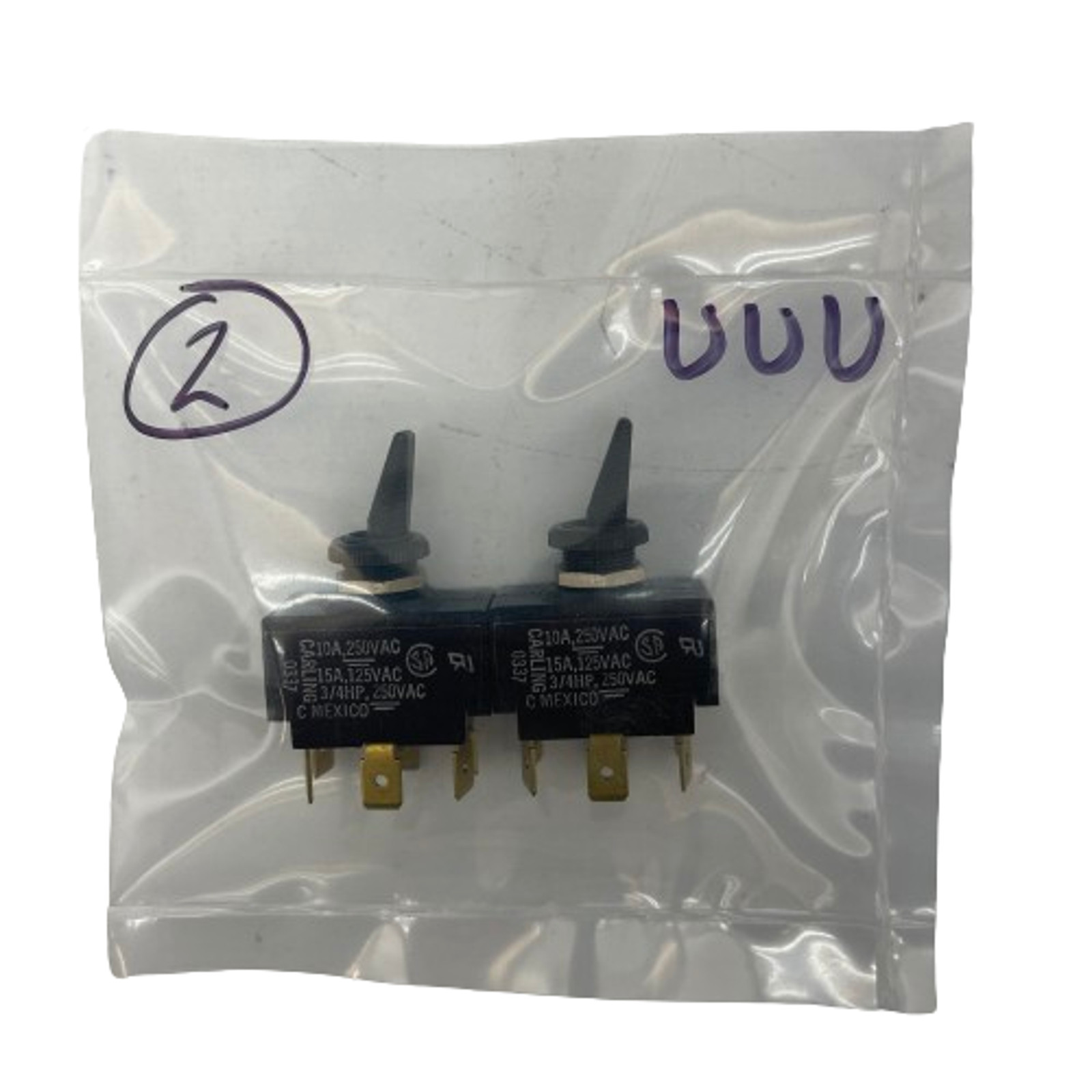 Carling Mexico On/Off/On Toggle Switch – 10A/250V, 15A/125V, 3/4 HP – Pack of 2