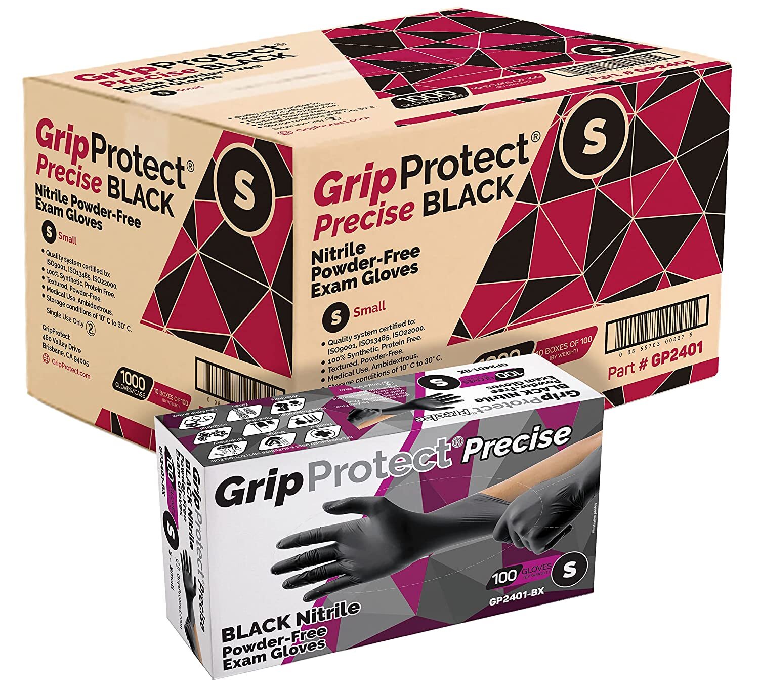 GripProtect® Precise Black Nitrile Exam Gloves, Fentanyl Resistant, Chemo-Rated