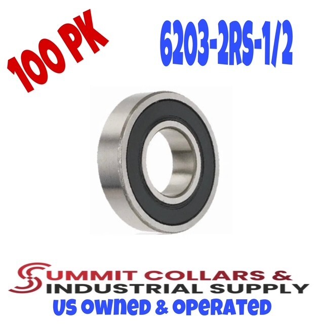 [Qty.100] New 6203-2RS-1/2 Deep Groove Radial Ball Bearing [1/2in x 40mm x 12mm]