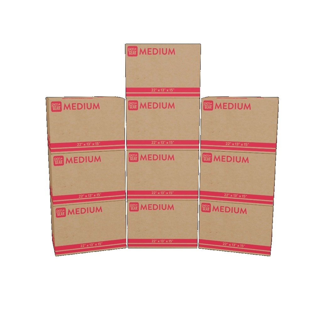 (10 pack) Medium Moving Boxes, 22 in. L x 13 in. W x 15 in. H, Kraft