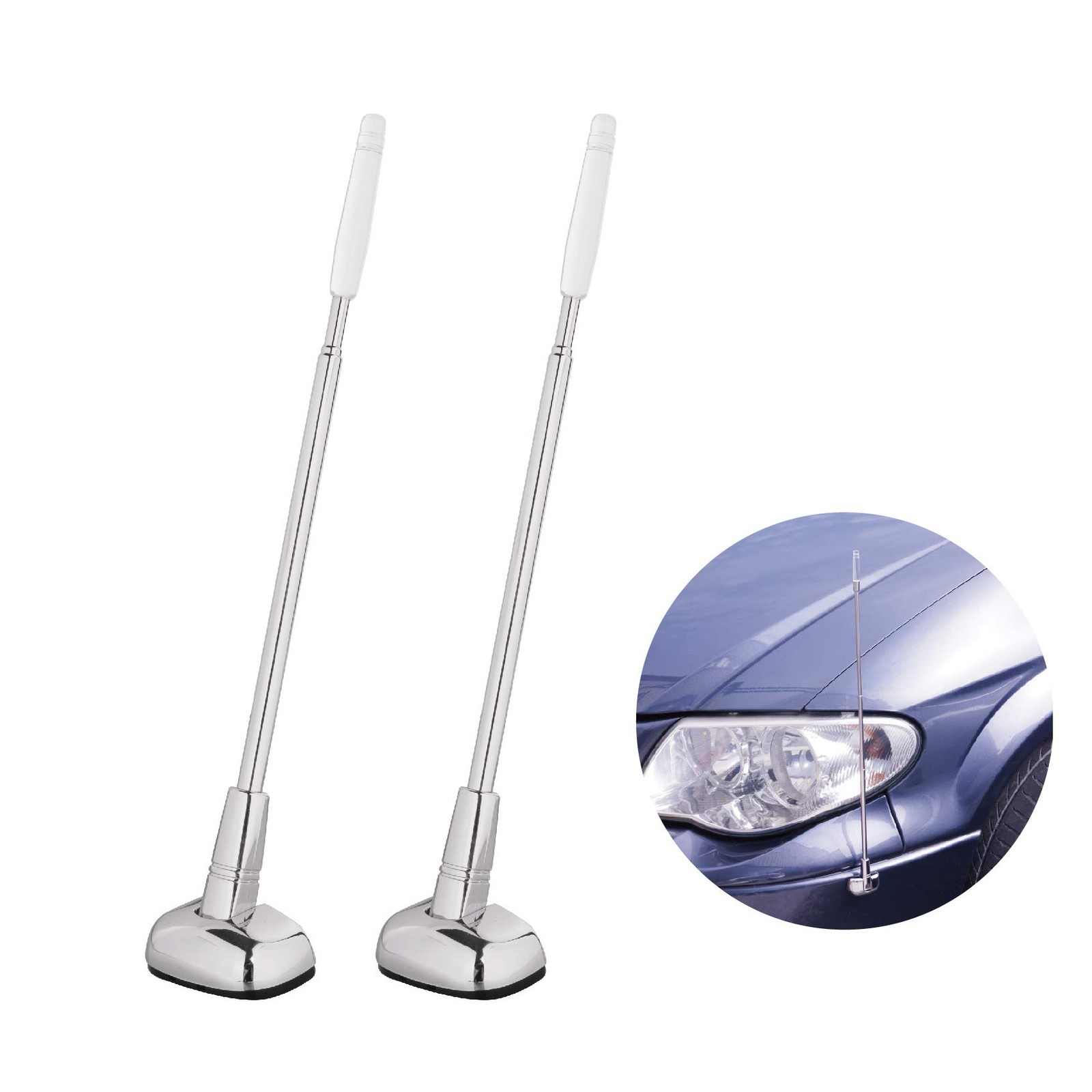 Car Bumper Corner Antenna Pole Adjustable Chrome Poles Set 11x2x1.5 in 2 Pk