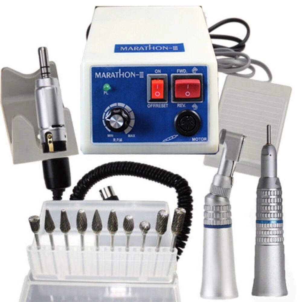 Dental Lab Marathon Micromotor Straight Handpiece/Contra Angle Polisher +10Burs