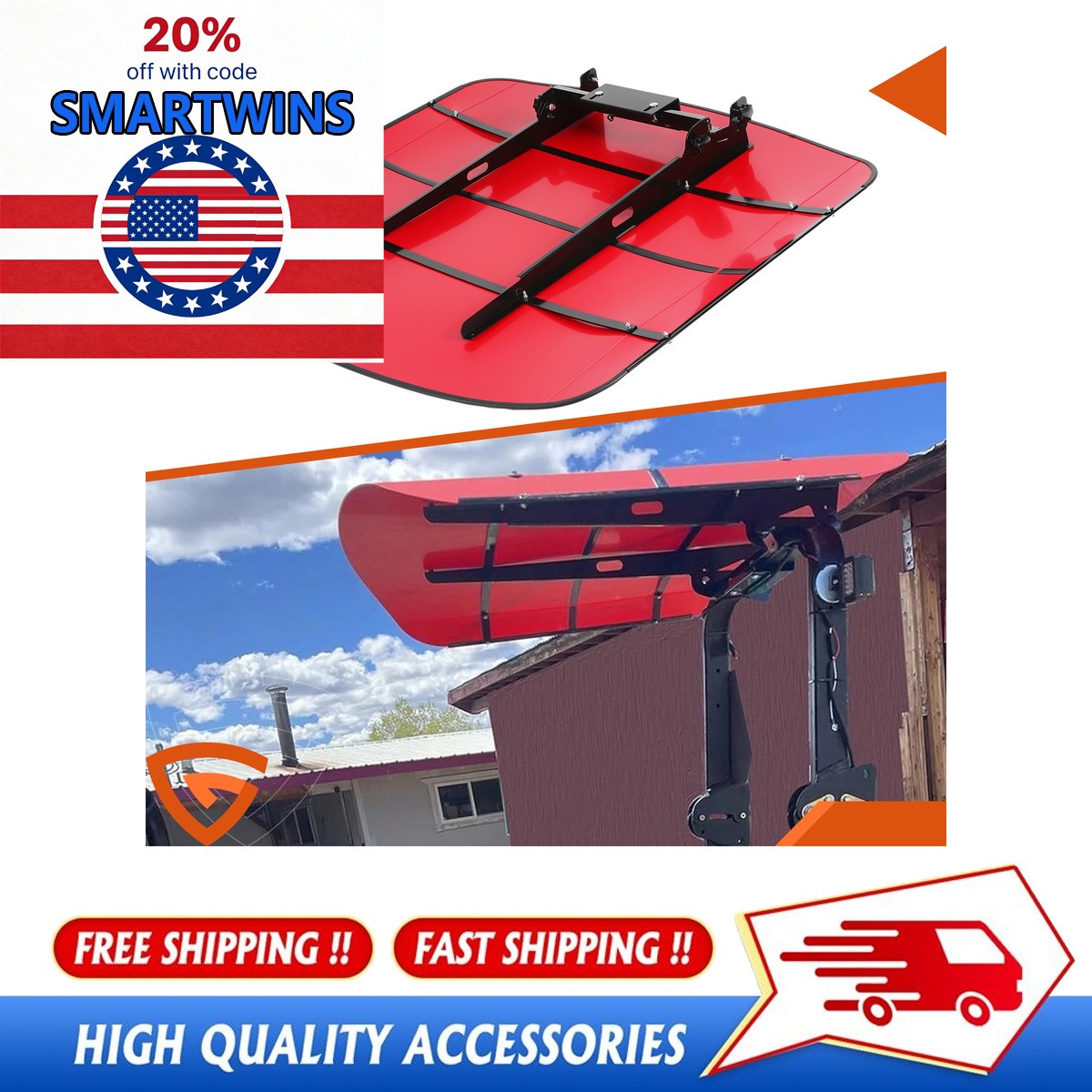 Shield Tuff Top Tractor Canopy For 2″ x 2″ or 2″ x 3″ ROPS 48″ X 52″-Red US