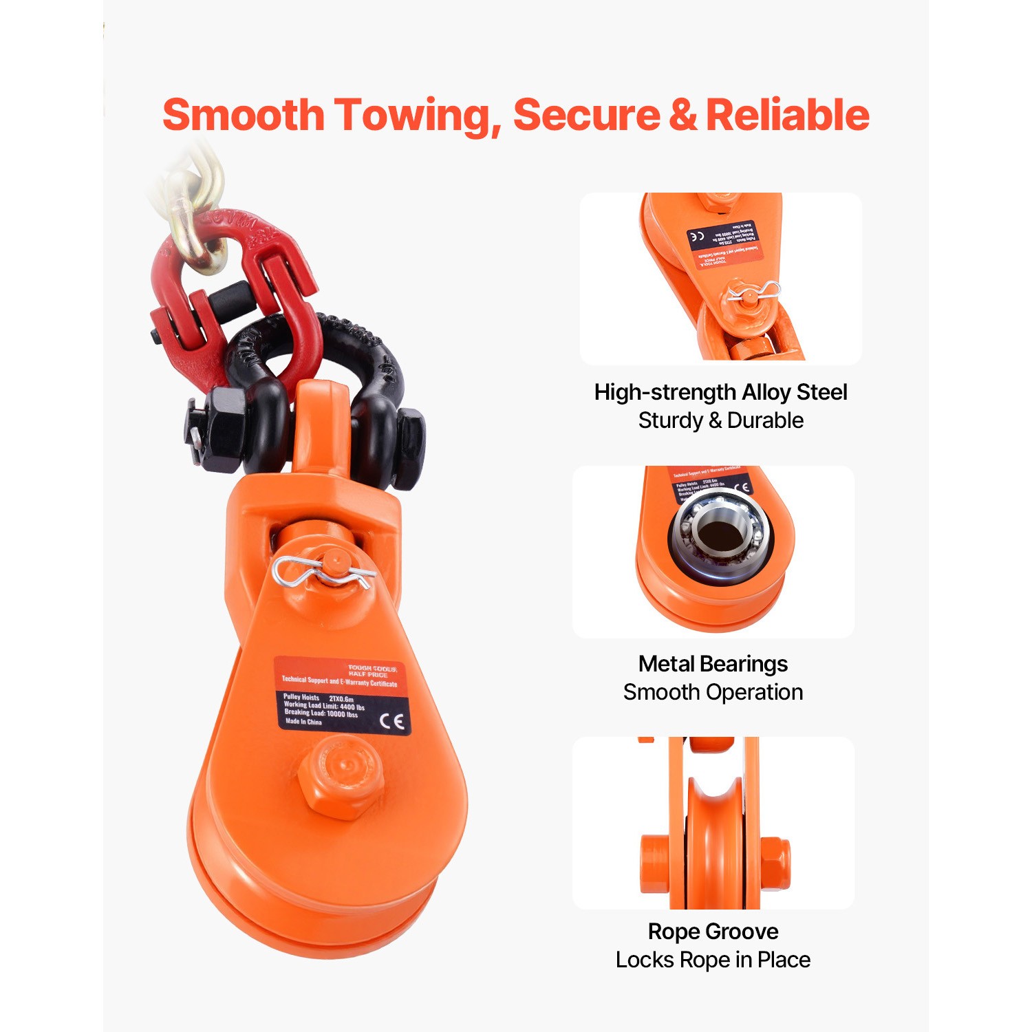 2 Ton 3″ Snatch Block with Chain Flatbed Tow Truck Rollback Car Carrier Cable