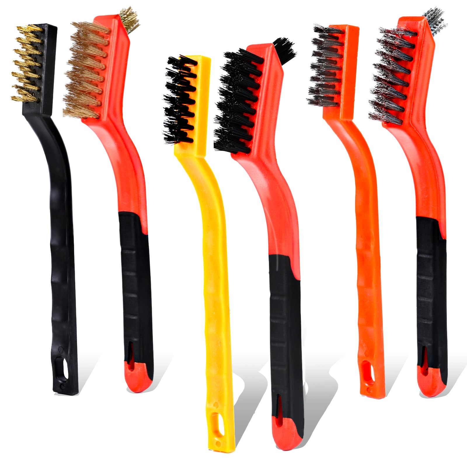 Wire Brush Set, 6 Pcs Professional Brushes for Cleaning Red and Black