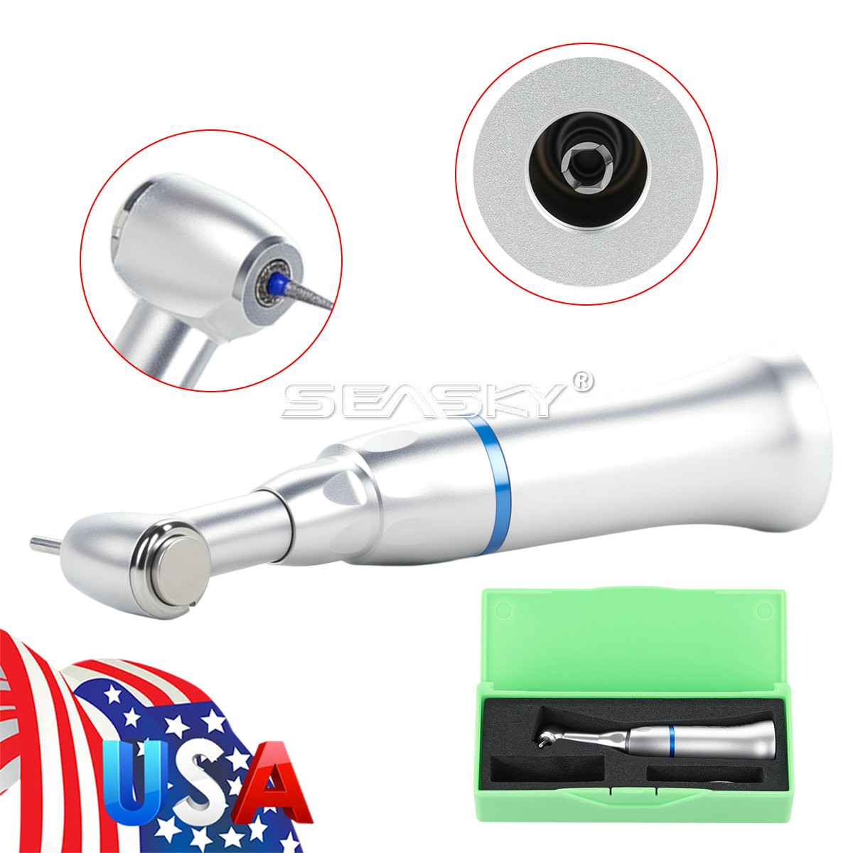 SEASKY Dental Low Speed Contra Angle Handpiece Push Button Fit FG 1.6mm Bur PAG