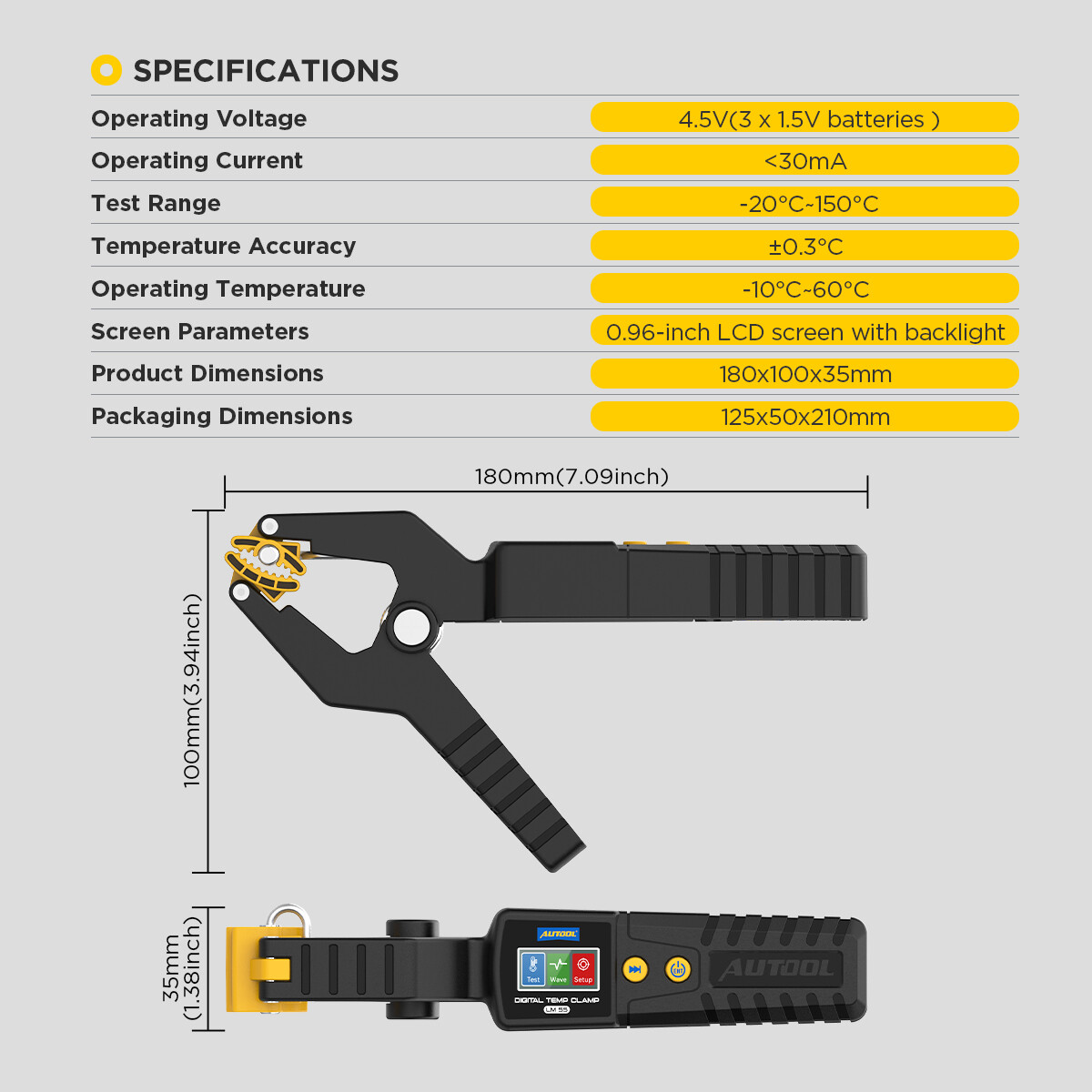 HVAC Thermometer Heating Cooling System Pipe Temperature Clamp Probe -58°F-500°C