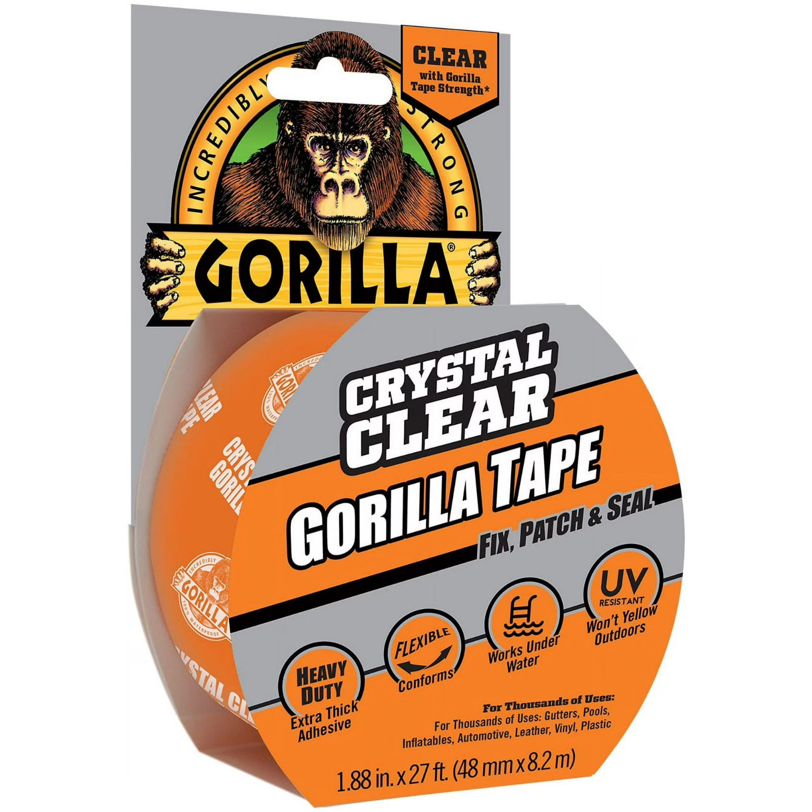 Gorilla Crystal Clear Tape – 1.88″ x 27 ft Roll, Strong Adhesion