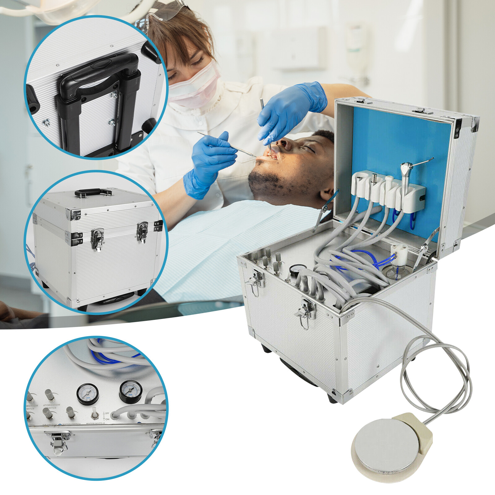 Portable Dental Delivery Unit: Rolling Box with 4 Holes Air Compressor Suction