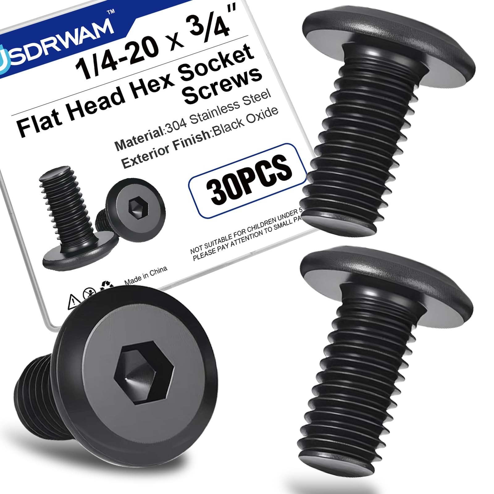 30 Pcs 1/4″-20 x 3/4″ Flat Head Socket Cap Screws Bolts, 304 Stainless Steel,