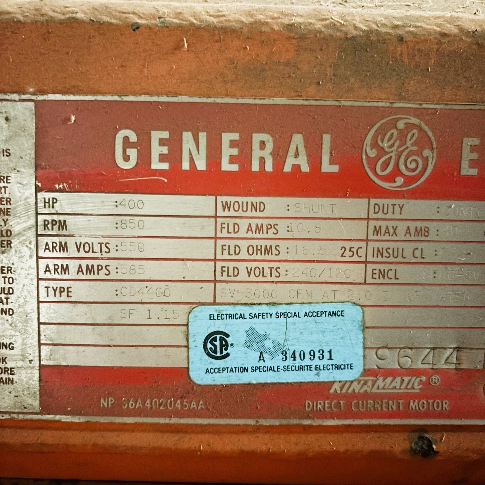 GE 400HP DC Motor 850 RPM Type CD4460 Volts 550/240/120 *REBUILT OR NEW SPARE*