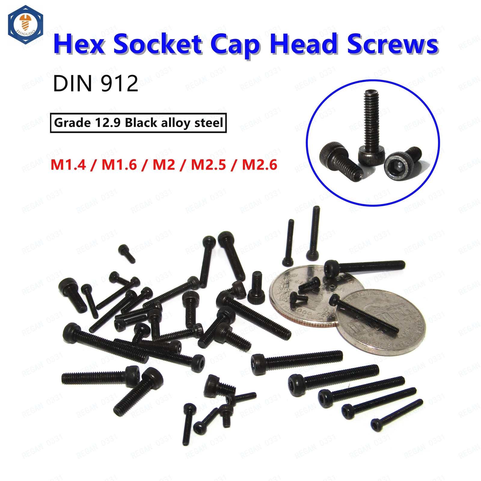 M1.4 M1.6 M2 M2.5 M2.6 Black Alloy Steel Hex Socket Cap Head Screw Bolts DIN912