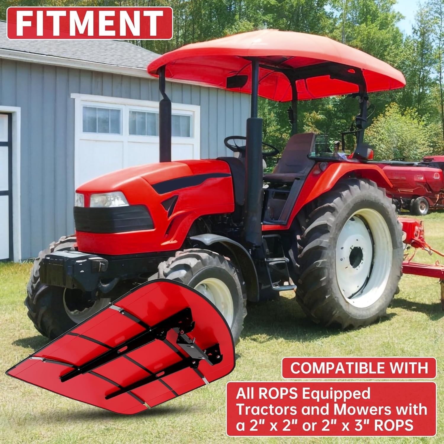 Sun Shield Tuff Top Tractor Canopy For 2″ x 2″ or 2″ x 3″ ROPS 48″ X 52″ Red NEW