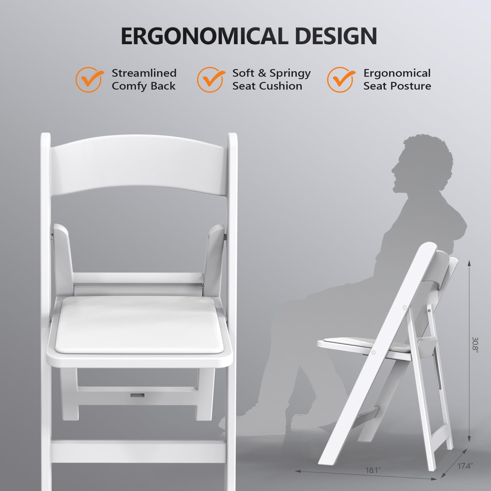 FCH Plastic Folding Chair with Padded Seat, Resin Foldable 1 Pack, White