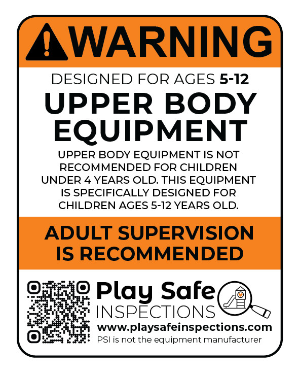 Playground Sticker Label for Upper Body Equipment meant for users 5-12 Years Old