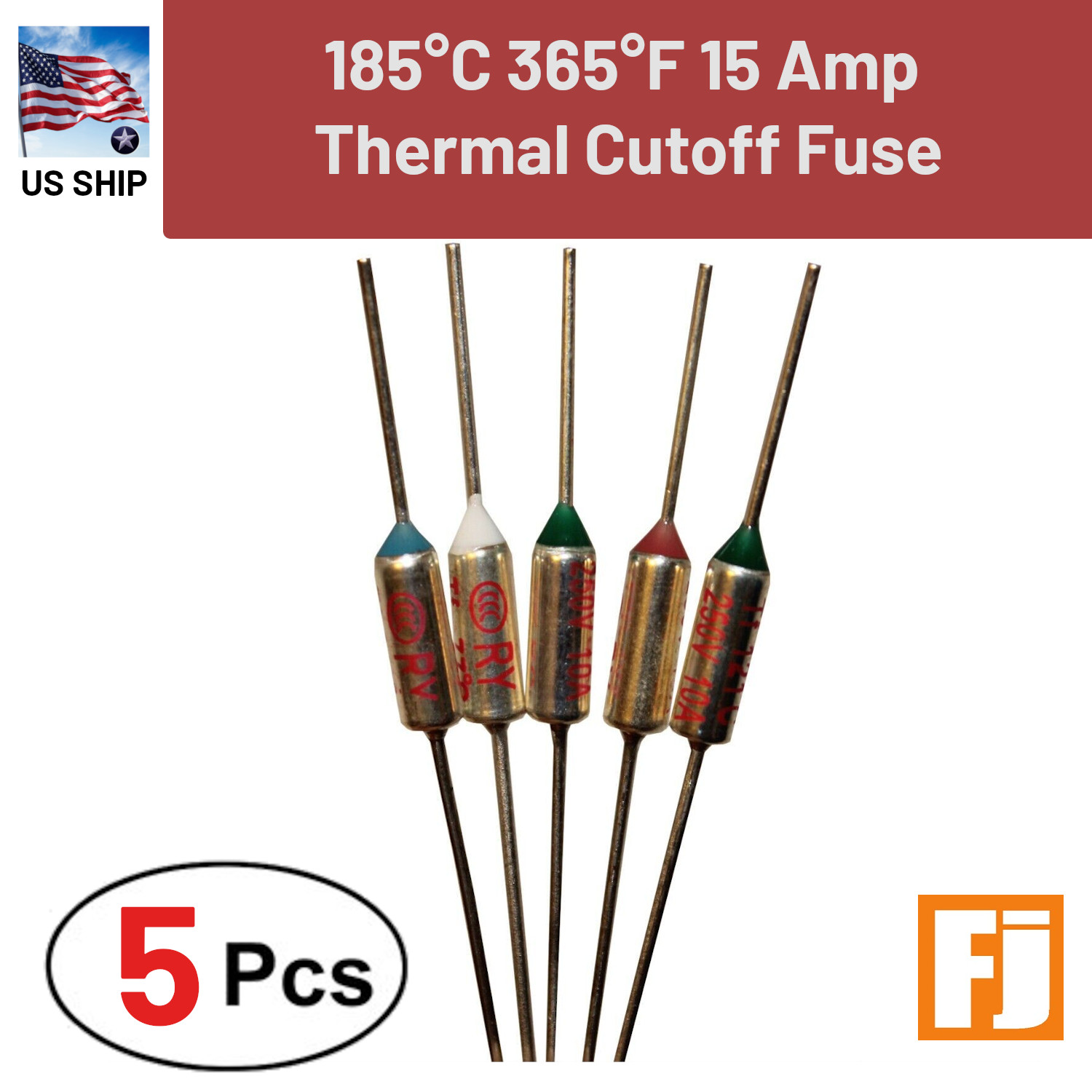 5 Pieces Thermal Fuse Cutoff RY TF | 185°C 365°F | 15Amp | 250V A31 | US Ship