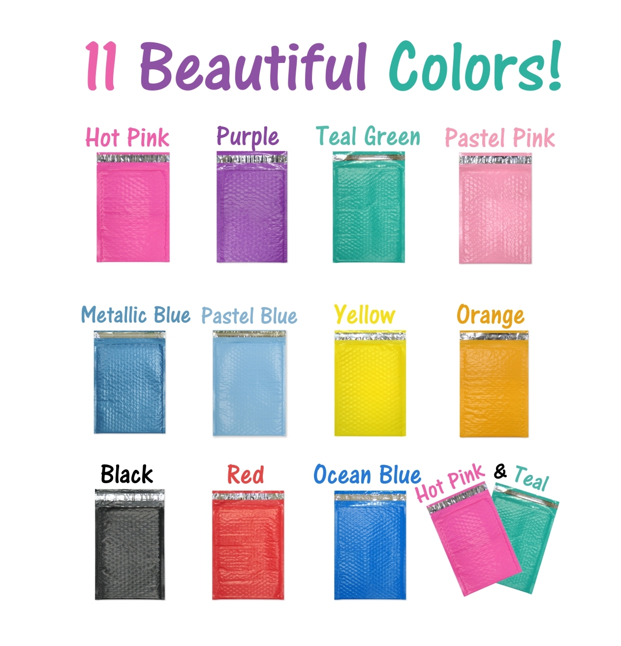 6×10″ Colored Poly Bubble Mailers, Pink,Teal,Purple Shipping Mailing Envelopes!