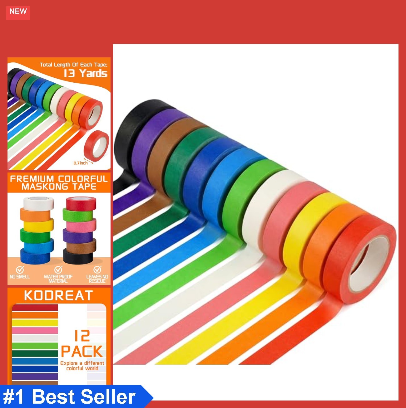 12 Rolls Colored Masking Tape 0.7Inch x 13Yards Painters Tape for Arts Crafts Sc