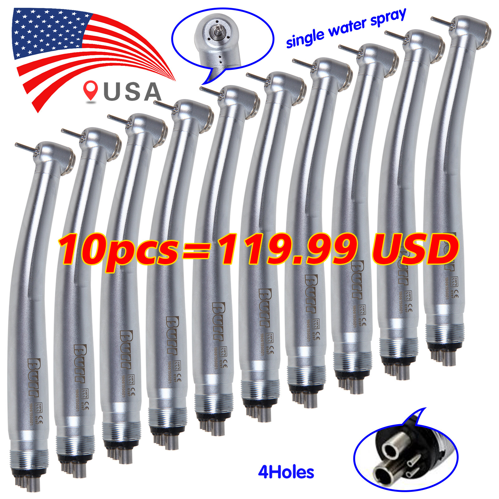 10pcs NSK Style Dental Pana Max High Speed Handpiece 4 Hole Push Button Turbine