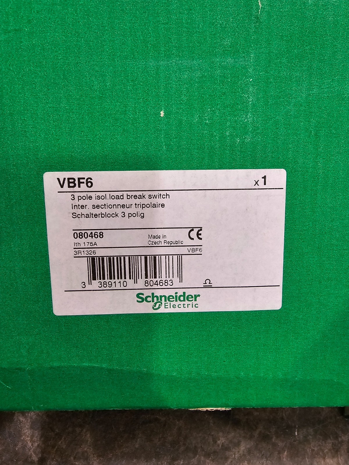 Schneider Electric VBF6 ON/OFF SWITCH DISCONNECT VBF6 175a 3 Pole Load Break