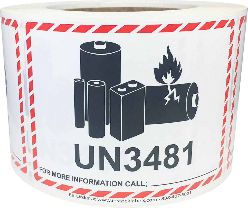 Lithium Battery UN3481 Shipping Labels, 3.25 x 4.25 Inches, 500 Labels on a Roll