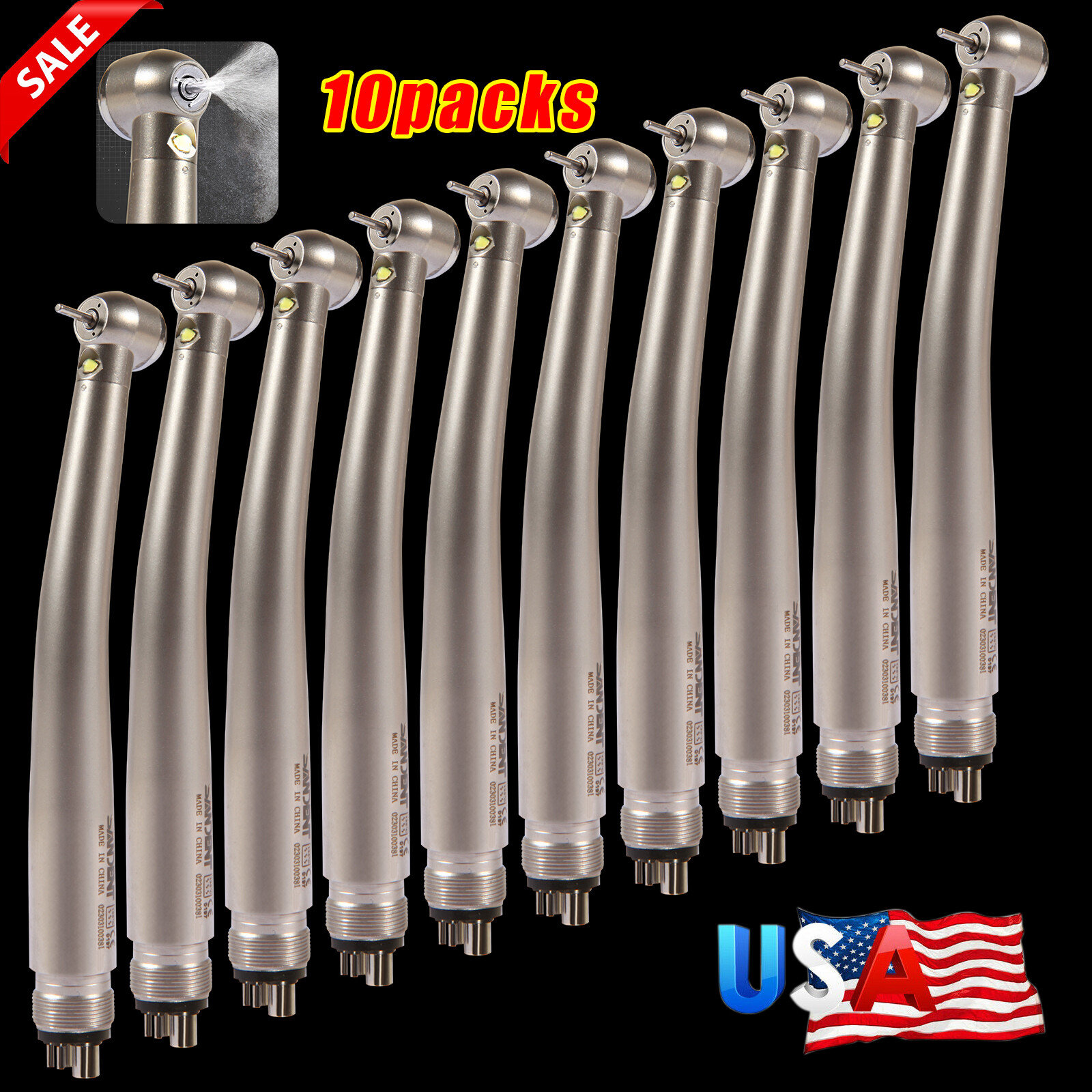 NSK Style Dental Fiber Optic High Speed Turbine LED E-generator Handpiece 4 HOLE