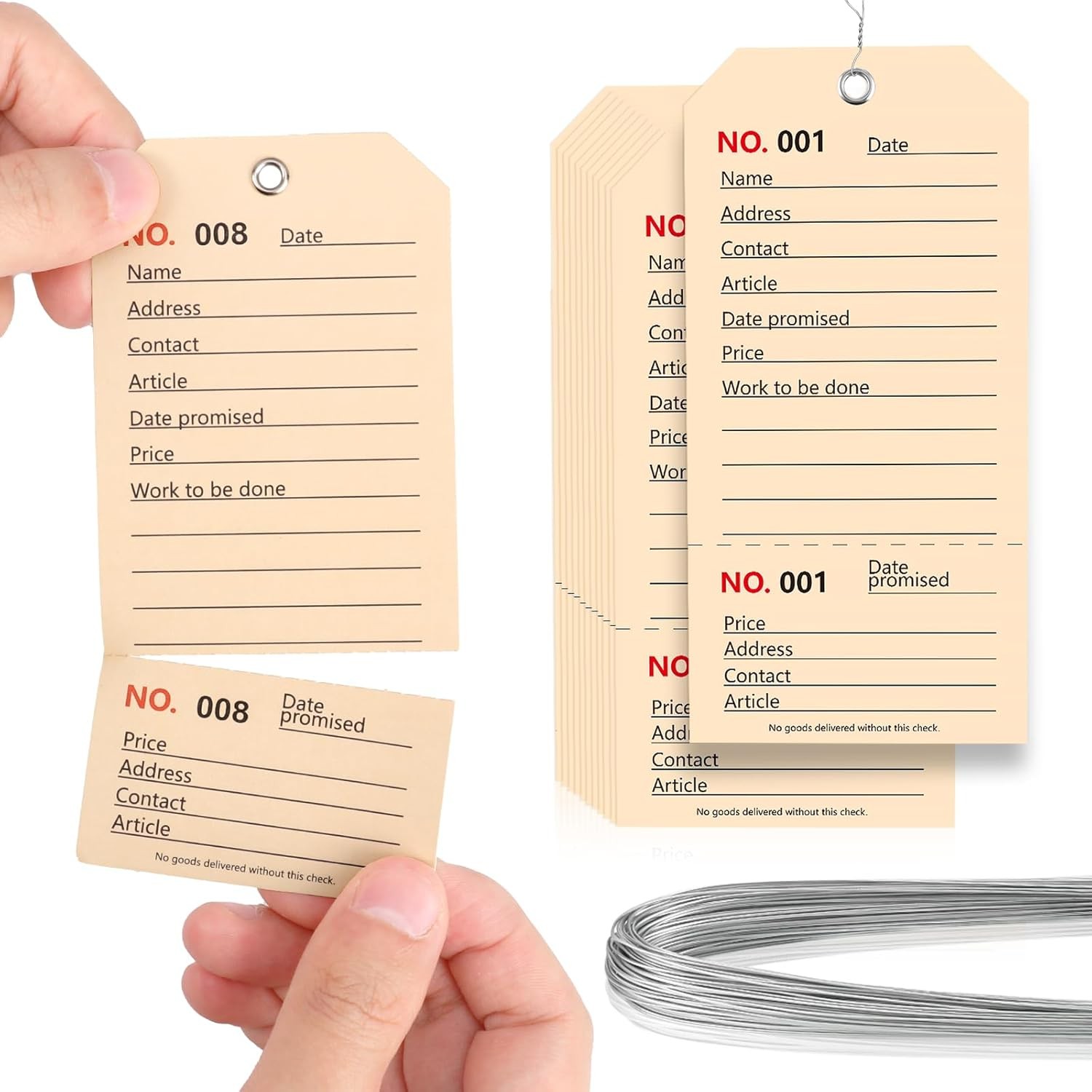 100 Pack Repair Tags with Wire Service Repair Tags Numbered with Wire Durable 2.
