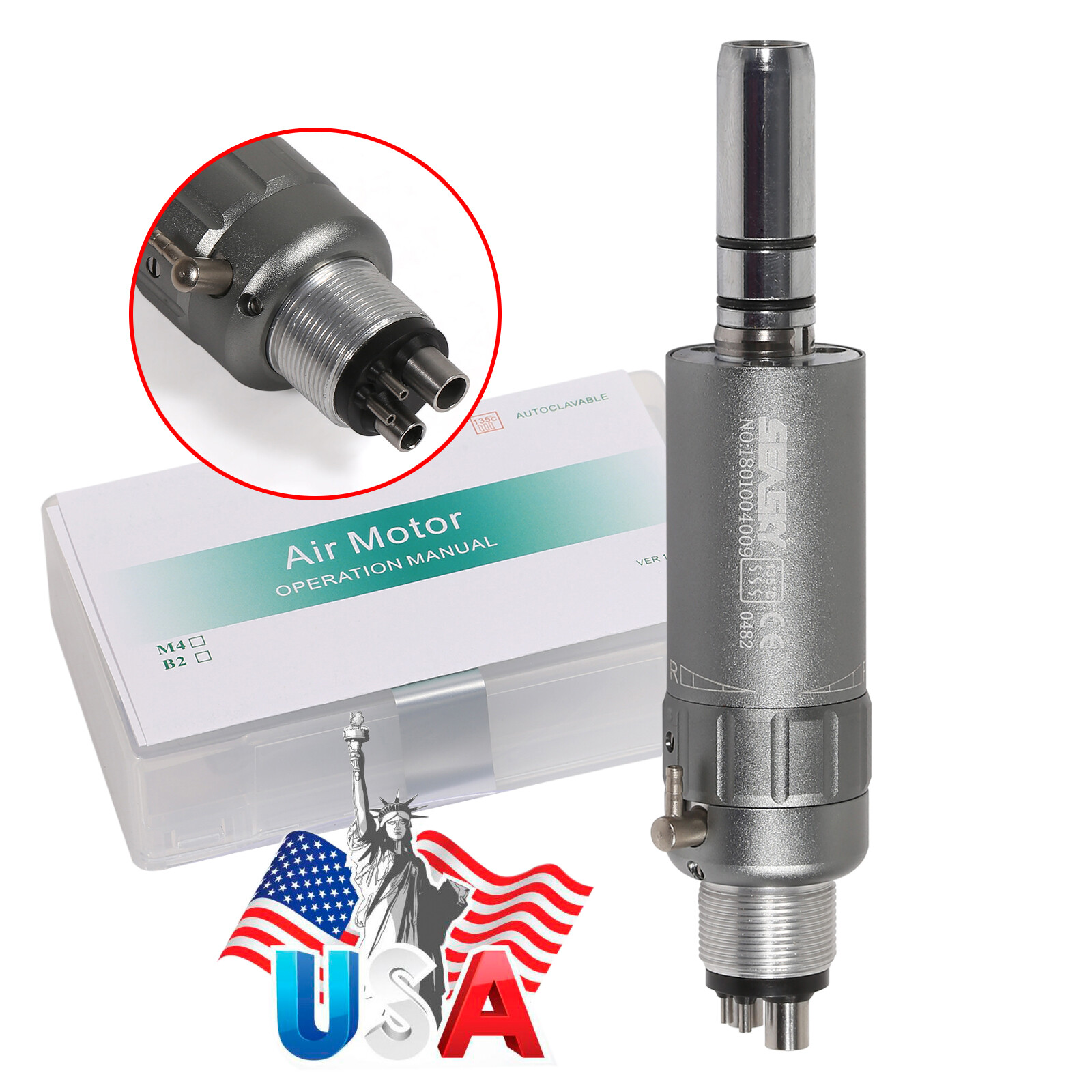 Dental Slow Low Speed E-type Air Motor Micromotor 4 Hole Contra Angle Handpiece