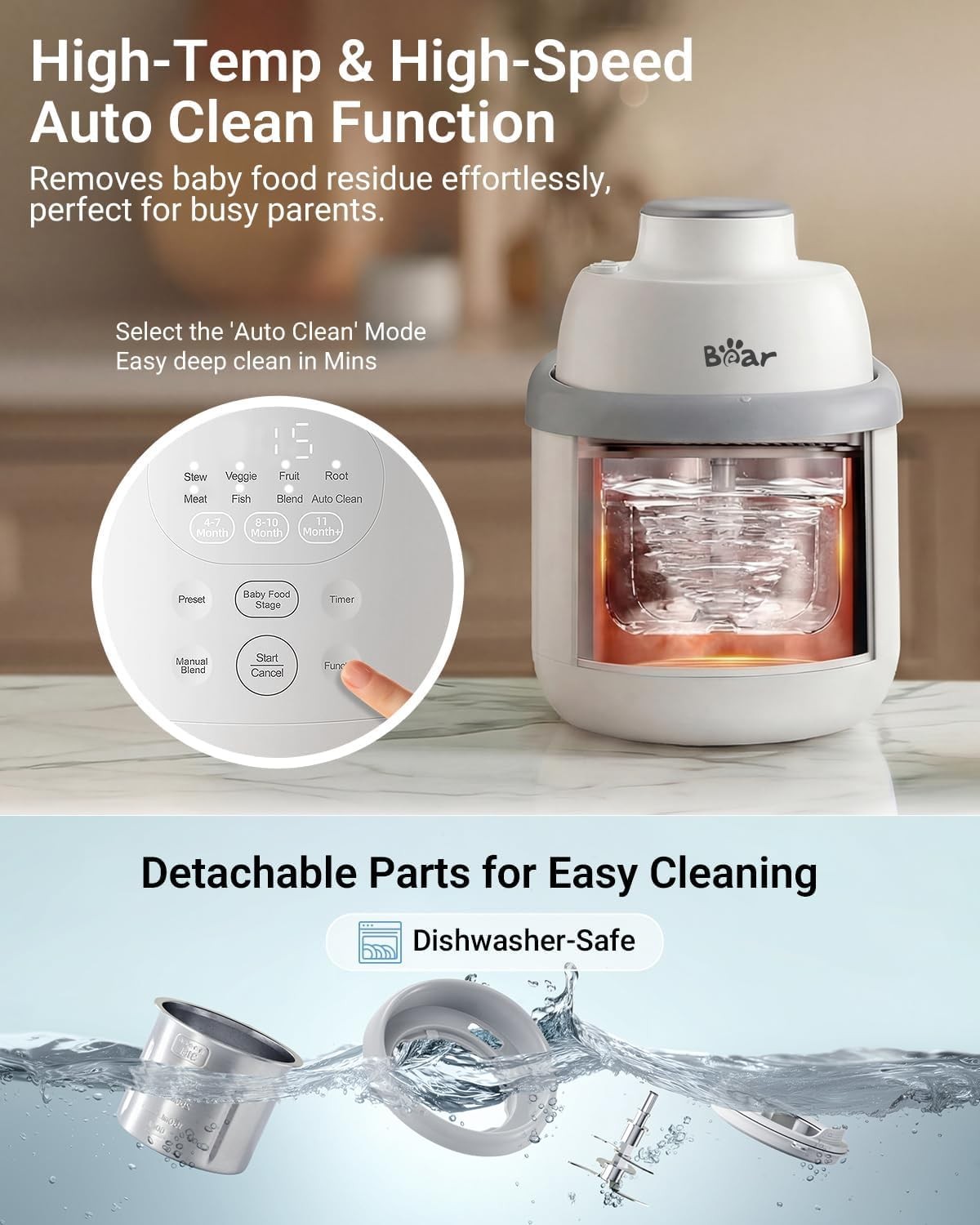 Bear All-Stainless Steel Baby Food Maker, NutriEase small, White&Grey-Upgrade