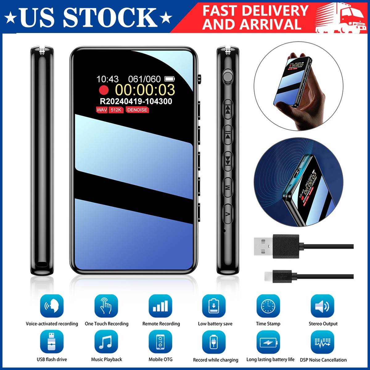 Mini Spy Voice Activated Recorder Digital Audio Magnetic With 32G MP3 Player