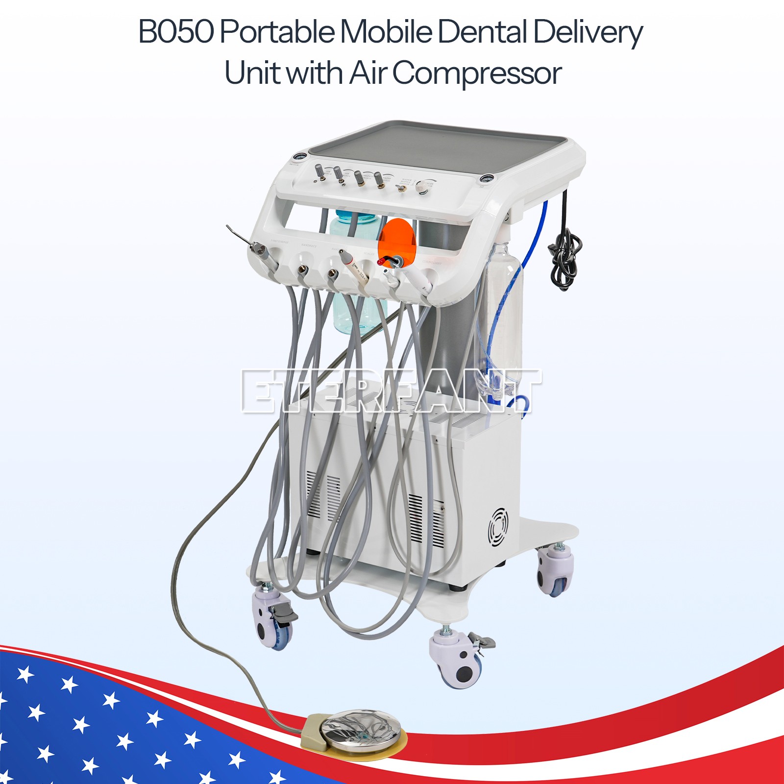 Wall Hanging Dental Turbine Unit w/Air Compressor Portable Mobile Delivery Cart