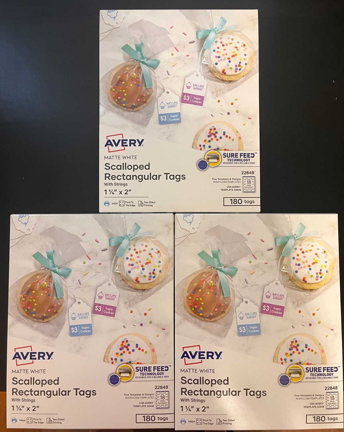 NEW 3pks Avery Scalloped Rectangular Tags With Strings, 1-1/4” x 2”, Matte White