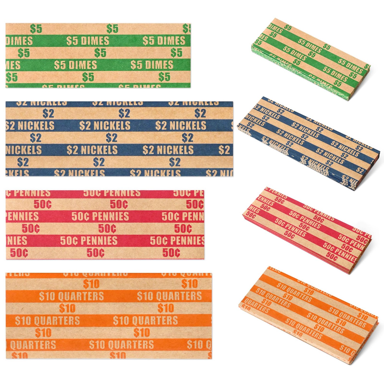 ESSENTIAL 100 Pcs Assorted Packed Flat Stripped Coin Wrappers 100-Assorted
