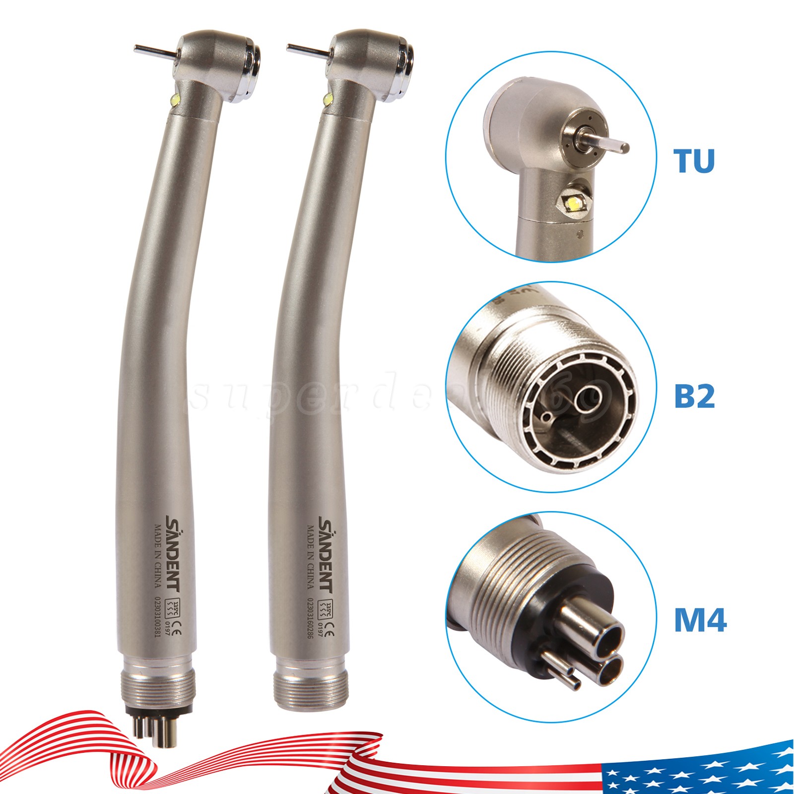 Dental High Speed Handpiece LED Type Turbine 2/4 Holes E-generator Triple Spray