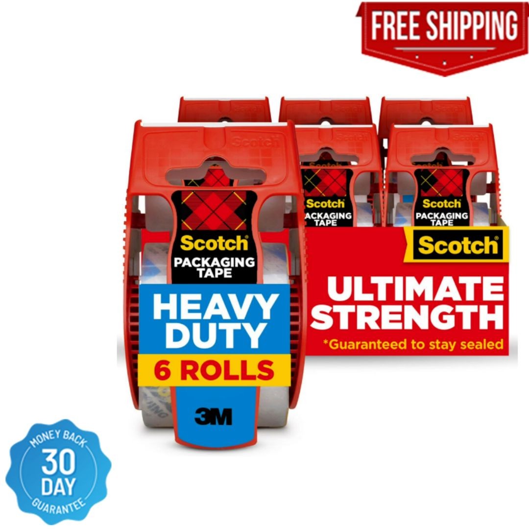 Scotch Heavy Duty Shipping Packing Tape 6 Rolls Industrial Strength Dispenser