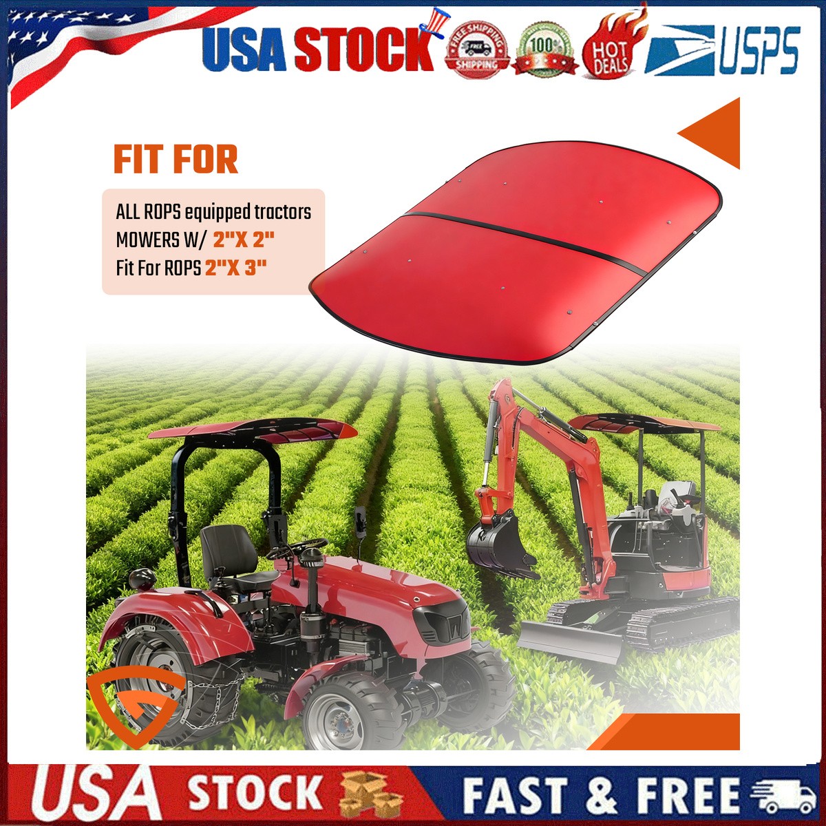 Tuff Top Style Tractor Canopy Red 48×52 For 2×2 2×3 ROPS Sun Shield Kit