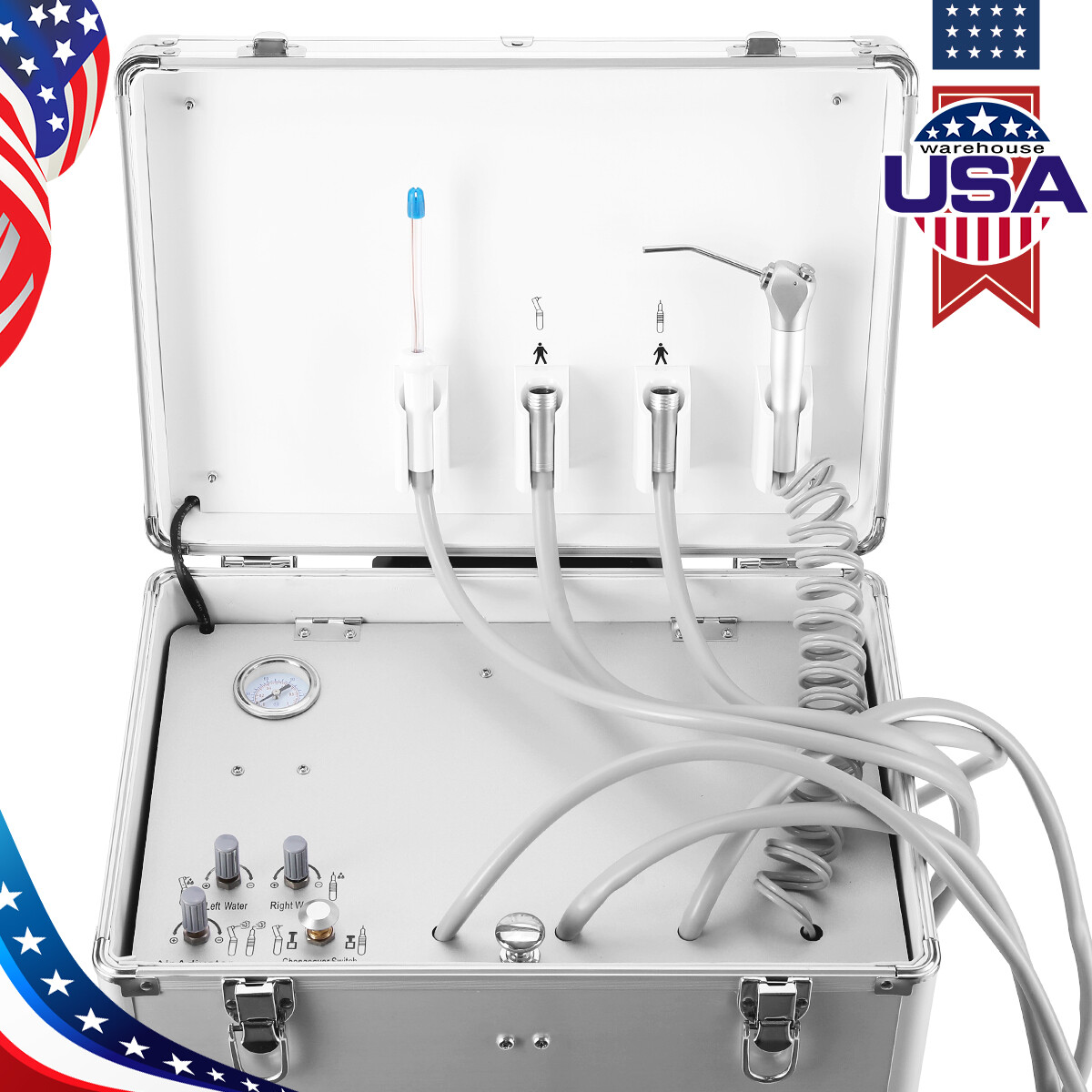 Portable Dental Delivery Unit Suction 3 Way Syringe Air Compressor /Handpiece 4H