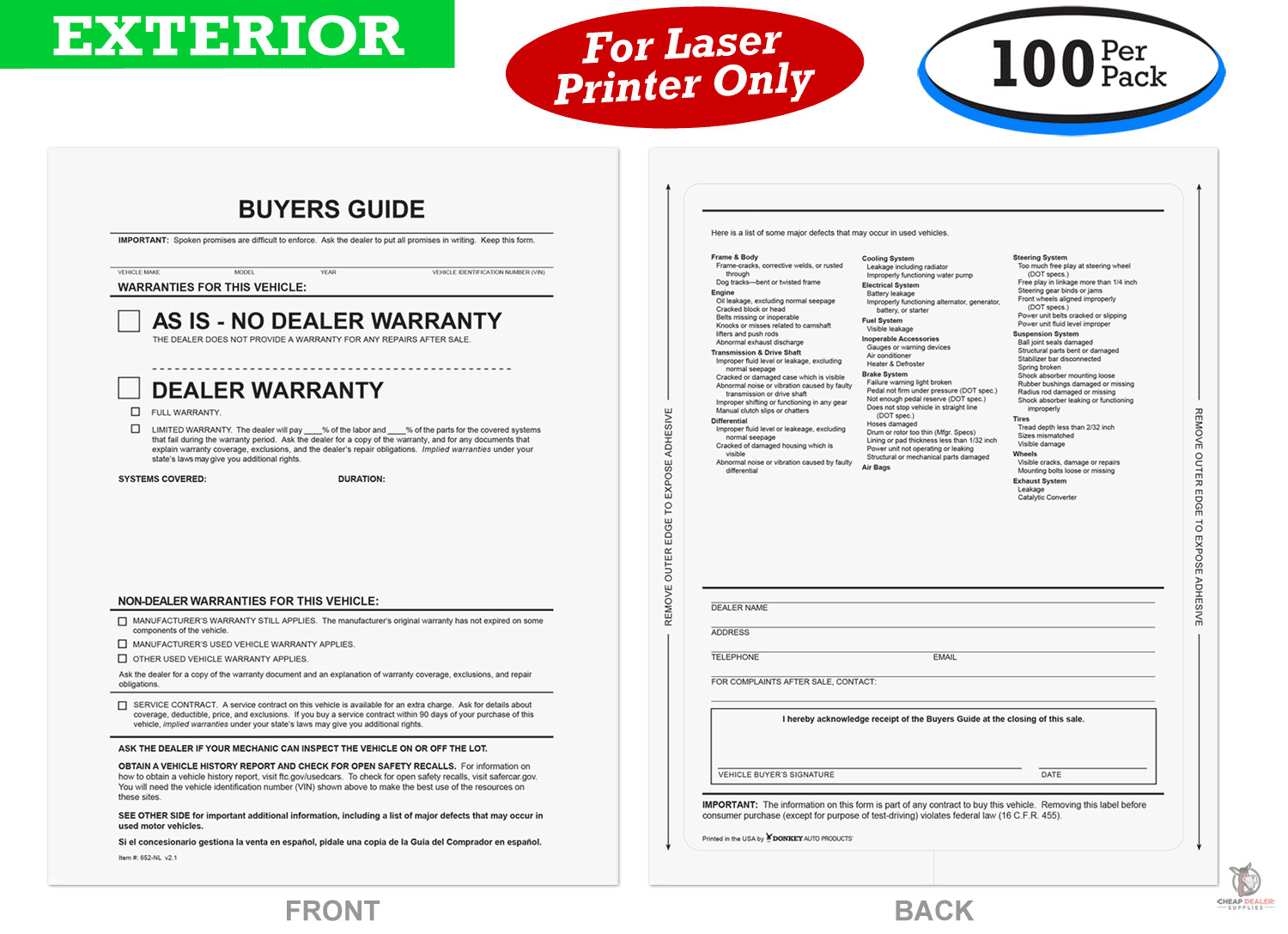 Outdoor Buyers Guides – As Is / Warranty – Stick To Outside Of Window (100 Pack)