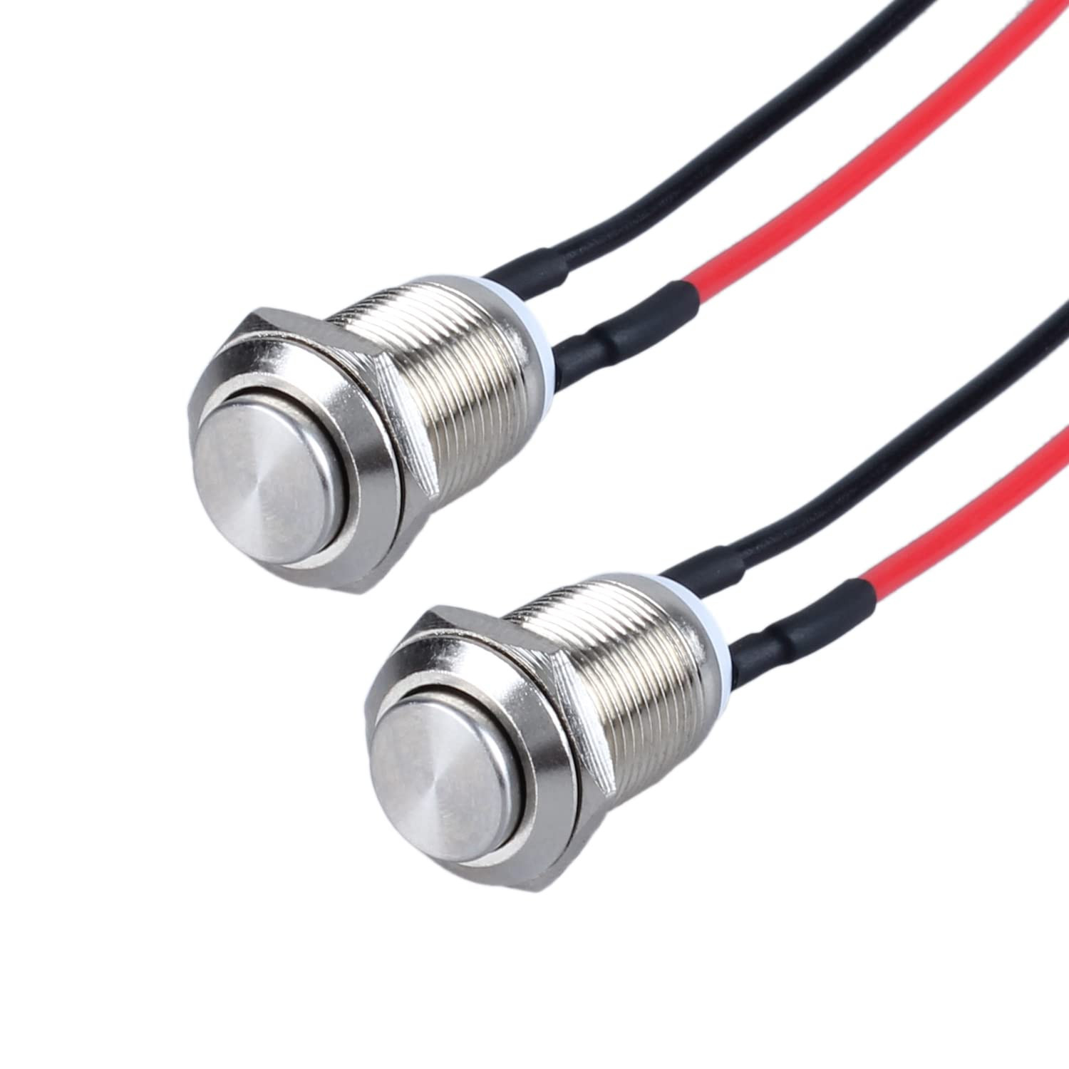 2 Pack 12mm Momentary Metal Push Button Switch Waterproof 1/2in 250V 2A IP66