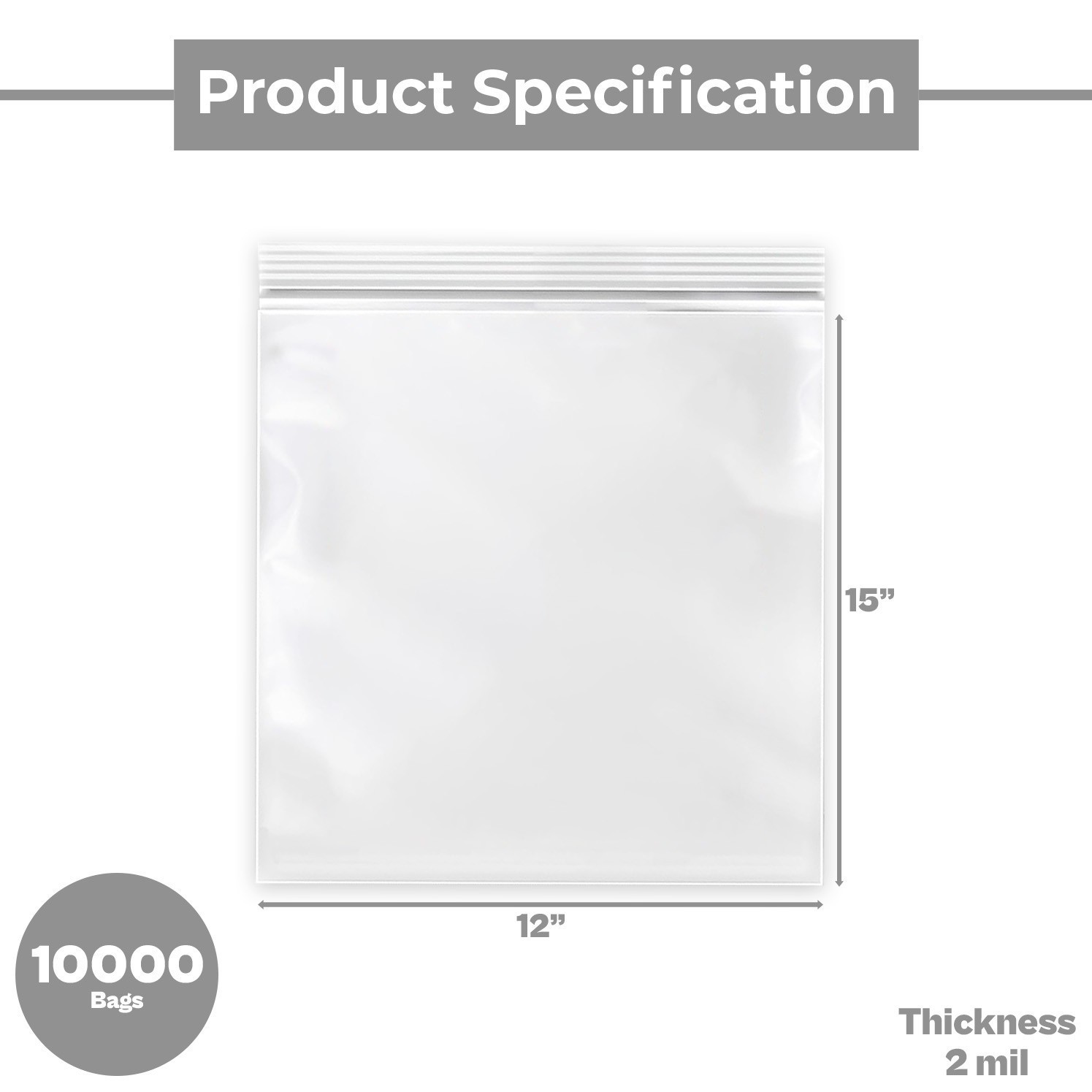 10000 12×15 Clear Plastic Zipper Poly Locking Reclosable Bags 2 Mil 12″ x 15″