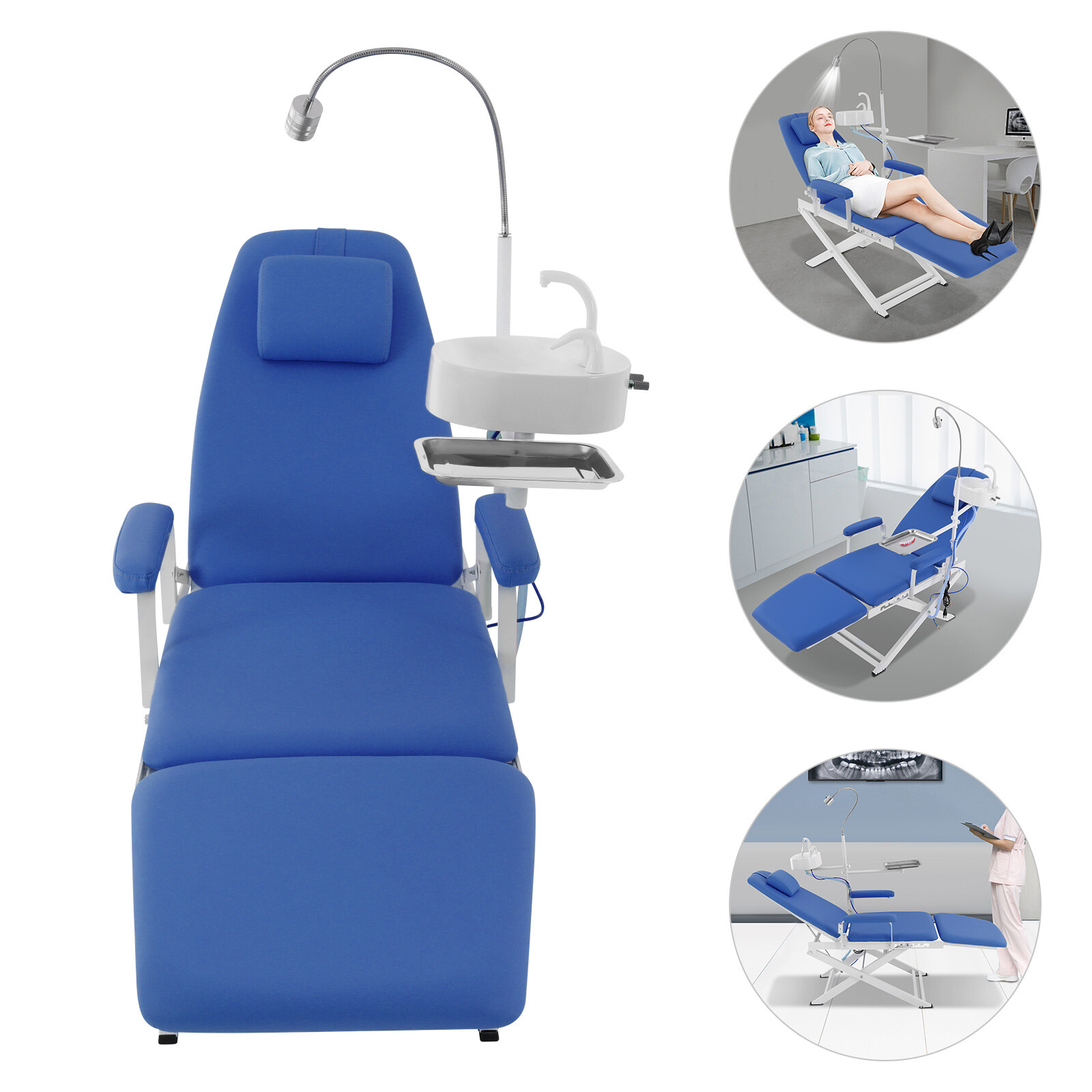 Portable Dental Chair Folding Mobile Chair Tilt Exam Chair with LED Light &Basin