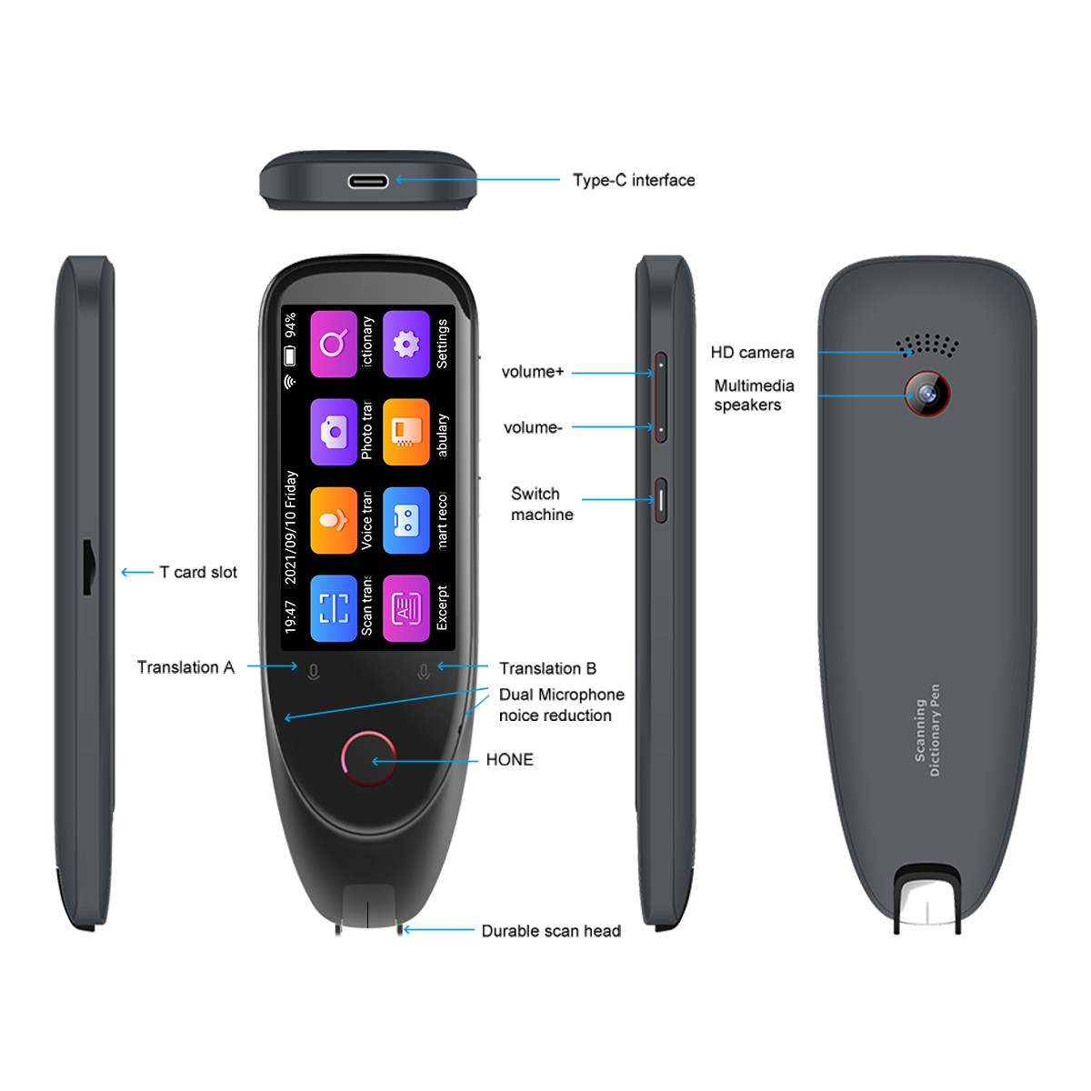 Quad Core Language Scanning Pen Offline Dictionary Noise Reduction Recording
